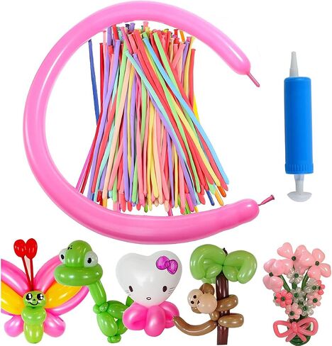 Latex Twisting Balloons, 260Q Animal Magic Long Balloons Assorted Color with Pump for Animal Shape Party, Clowns, Wedding Decoration Party Supplies (100 Pack) in Kuwait