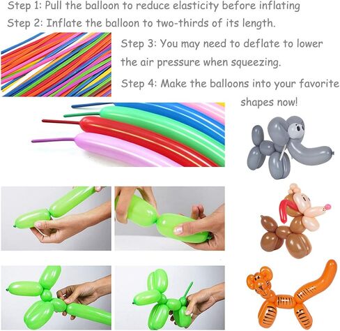 Latex Twisting Balloons, 260Q Animal Magic Long Balloons Assorted Color with Pump for Animal Shape Party, Clowns, Wedding Decoration Party Supplies (100 Pack) in Kuwait