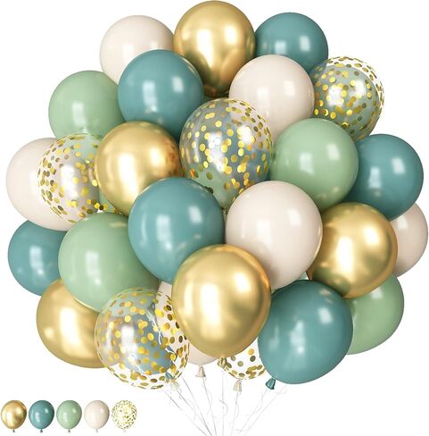 البالون الأزرق الأزرق الحكيم الأخضر ، 60pcs الباستيل زيتون أخضر ألواح زرقاء البيج البيج الأبيض الرمال البيضاء مع البالون اللاتكس الذهبي المعدني لبوهو زفاف زفاف دش الزفاف الحفل in Kuwait