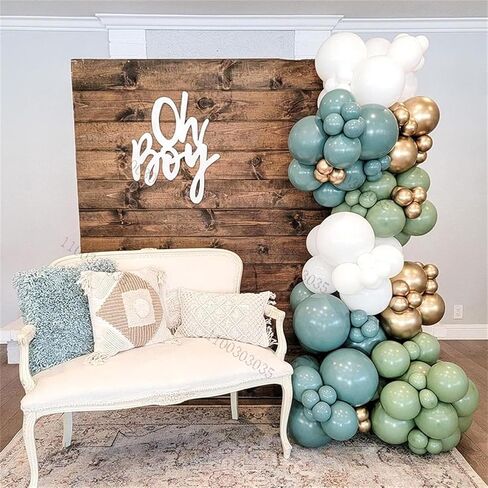 البالون الأزرق الأزرق الحكيم الأخضر ، 60pcs الباستيل زيتون أخضر ألواح زرقاء البيج البيج الأبيض الرمال البيضاء مع البالون اللاتكس الذهبي المعدني لبوهو زفاف زفاف دش الزفاف الحفل in Kuwait