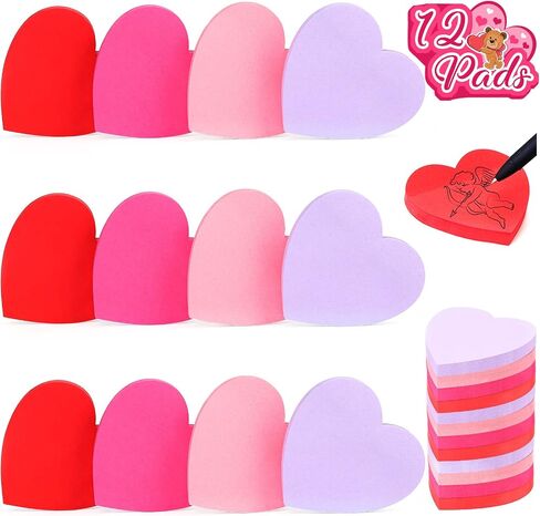 1200 Sheets Heart Shape Sticky Notes Pads Red Pink Purple 12 Pads Colorful Heart Sticky Notes for Valentines Day School Office Home Party Girls Women (Red+Rose Red+Pink+Purple) in Kuwait