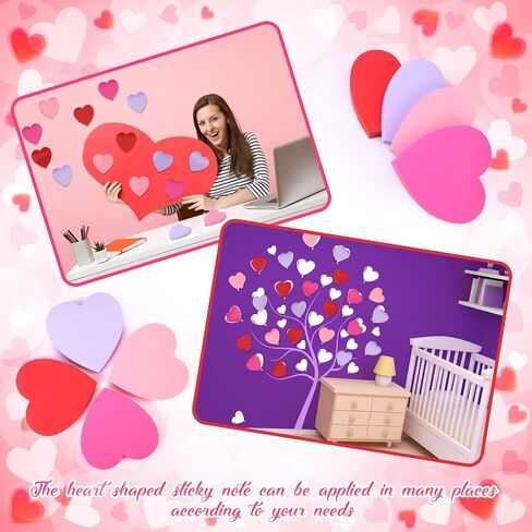 1200 Sheets Heart Shape Sticky Notes Pads Red Pink Purple 12 Pads Colorful Heart Sticky Notes for Valentines Day School Office Home Party Girls Women (Red+Rose Red+Pink+Purple) in Kuwait