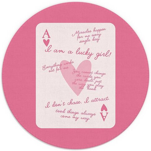 Pink Preppy Mouse Pad, Lucky Girl Poker Inspirational Mouse Pad, Girly Mouse Pad, Pink Office Desk Accessories, Small Round Mouse Pads for Desk, 7.9x7.9 Inches Ty-047 in Saudi Arabia