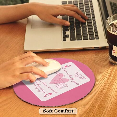 Pink Preppy Mouse Pad, Lucky Girl Poker Inspirational Mouse Pad, Girly Mouse Pad, Pink Office Desk Accessories, Small Round Mouse Pads for Desk, 7.9x7.9 Inches Ty-047 in Saudi Arabia