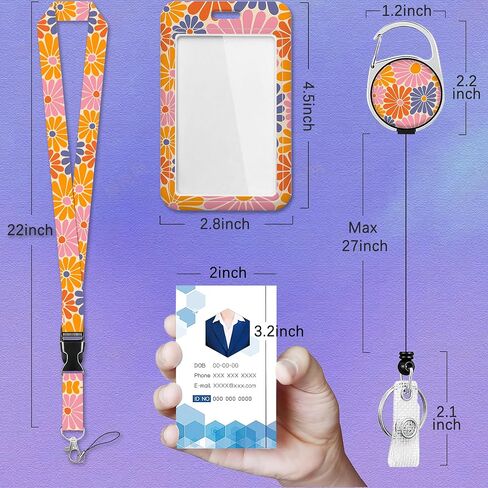 Groovy Daisy Flowers ID Badge Holder with Lanyard,70s Retro Hippie Lanyards for ID Badges,Retractable Badge Reel Heavy Duty,Vertical ID Card Protector Case for Women Teacher Office Gifts in Saudi Arabia