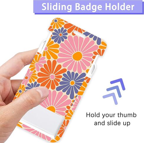 Groovy Daisy Flowers ID Badge Holder with Lanyard,70s Retro Hippie Lanyards for ID Badges,Retractable Badge Reel Heavy Duty,Vertical ID Card Protector Case for Women Teacher Office Gifts in Saudi Arabia