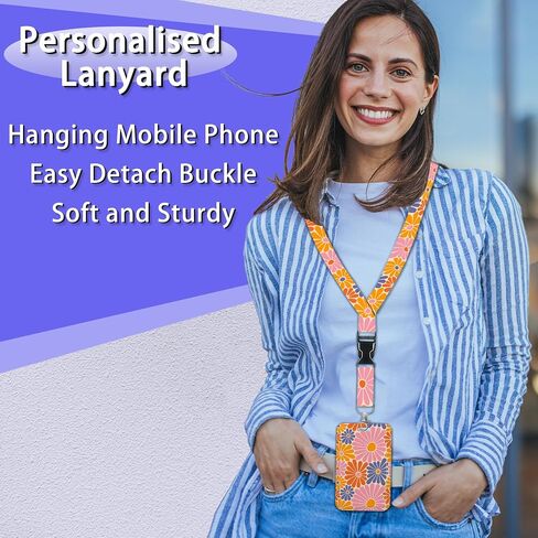 Groovy Daisy Flowers ID Badge Holder with Lanyard,70s Retro Hippie Lanyards for ID Badges,Retractable Badge Reel Heavy Duty,Vertical ID Card Protector Case for Women Teacher Office Gifts in Saudi Arabia