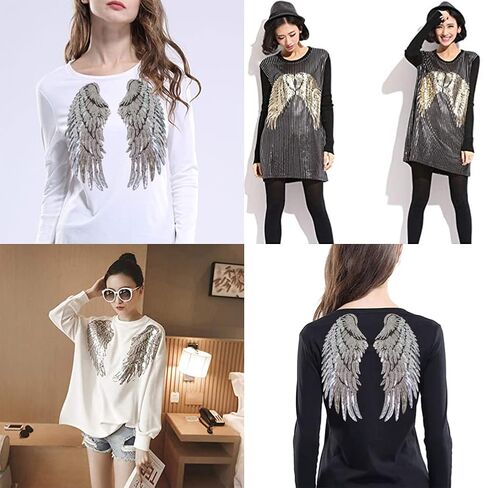 LOCOMO Large Sequin Angel Wing Iron On Patch Sew On Patch DIY Applique Motif for Clothing Jacket Decoration in Saudi Arabia