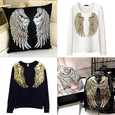 LOCOMO Large Sequin Angel Wing Iron On Patch Sew On Patch DIY Applique Motif for Clothing Jacket Decoration in Saudi Arabia