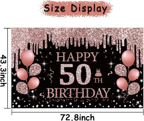 50th Birthday Decorations for Women, Rose Gold 50th Birthday Backdrop Banner, 50th Happy Birthday Banner Party Suppiles, Happy 50th Birthday Decoration in Saudi Arabia
