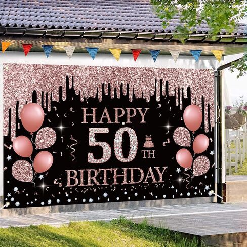 50th Birthday Decorations for Women, Rose Gold 50th Birthday Backdrop Banner, 50th Happy Birthday Banner Party Suppiles, Happy 50th Birthday Decoration in Saudi Arabia
