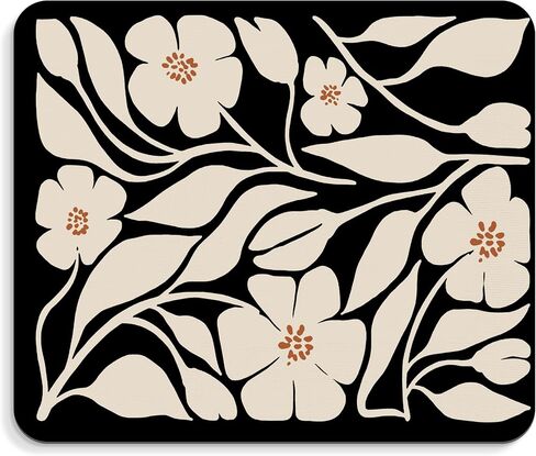 Floral Black Mouse Pad - Vintage Boho Flower Office Desk Mousepad, Black Boho Floral Decor Gifts, Office Gifts for Coworkers, Coworker Gift for Women, 9.5x8 Inches in Saudi Arabia