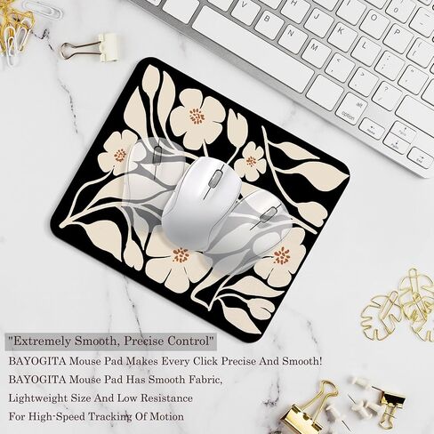 Floral Black Mouse Pad - Vintage Boho Flower Office Desk Mousepad, Black Boho Floral Decor Gifts, Office Gifts for Coworkers, Coworker Gift for Women, 9.5x8 Inches in Saudi Arabia