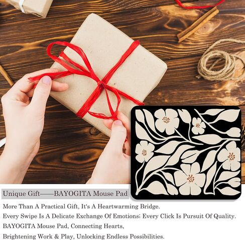 Floral Black Mouse Pad - Vintage Boho Flower Office Desk Mousepad, Black Boho Floral Decor Gifts, Office Gifts for Coworkers, Coworker Gift for Women, 9.5x8 Inches in Saudi Arabia