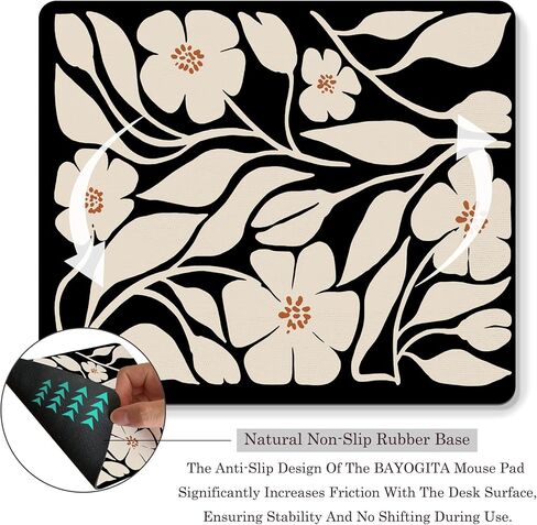 Floral Black Mouse Pad - Vintage Boho Flower Office Desk Mousepad, Black Boho Floral Decor Gifts, Office Gifts for Coworkers, Coworker Gift for Women, 9.5x8 Inches in Saudi Arabia