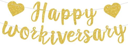 Gold Glitter Happy Workiversary Banner - NO DIY -Black Work Anniversary Decorations, Pre-Strung -Sign Bunting for Work Party Office Party，Office Party Theme Decoration Sign in Saudi Arabia