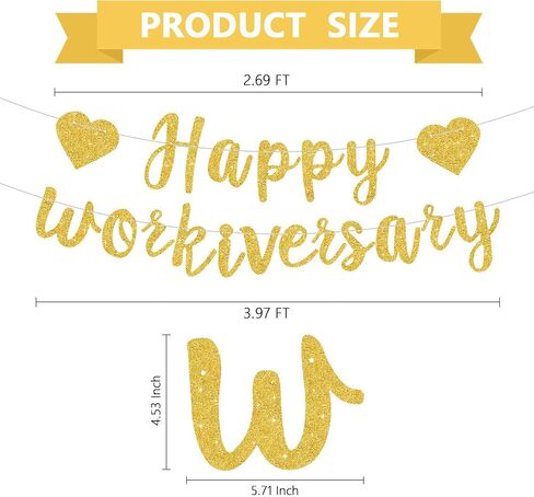 Gold Glitter Happy Workiversary Banner - NO DIY -Black Work Anniversary Decorations, Pre-Strung -Sign Bunting for Work Party Office Party，Office Party Theme Decoration Sign in Saudi Arabia