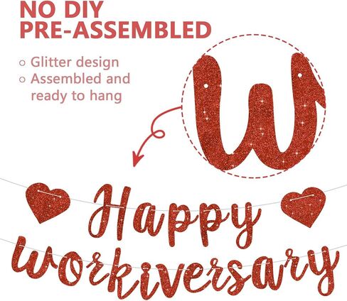 Gold Glitter Happy Workiversary Banner - NO DIY -Black Work Anniversary Decorations, Pre-Strung -Sign Bunting for Work Party Office Party，Office Party Theme Decoration Sign in Saudi Arabia