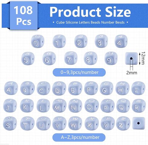 Befylying 108 PCS Cube Cube Letter Number Square Dice Dice alphabet حبات مع حبات رسائل فضفاضة ثقب 2 مم لصنع المجوهرات قلادة سوار in Saudi Arabia