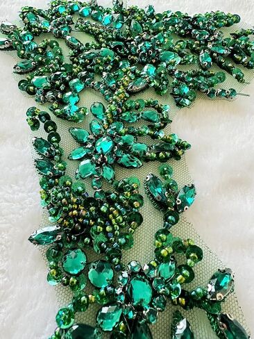Handmade Beaded Rhinestone Appliques Sew on Crystal Lace Patch 1 Pair for DIY Clothing Wedding Dress Multi-Color Costume Decoration 7.4X18inches (Silver) in Saudi Arabia