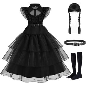 Black costume girls dress Kids Cosplay School Rave Halloween Party Dress up Outfit 5-12Y