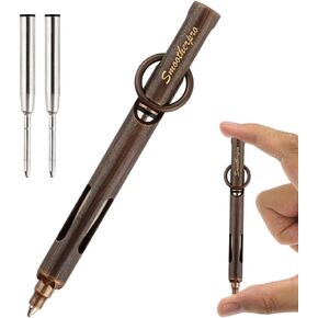 SMOOTHERPRO Mini Pen, Brass EDC Pocket Pen with Keychain, 80mm in Lenth Small Pen for Travel, Wallet, Includes 2 Refill Cartridges - Natural