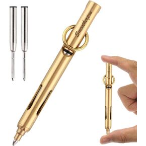SmootherPro Mini Pen ، قلم جيب EDC النحاسي مع سلسلة المفاتيح ، 80 مم في قلم صغير Lenth للسفر ، محفظة ، تشمل خراطيش إعادة الملء - Natural