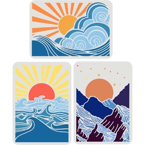 FINGERINSPIRE 3 Pcs Sun Sea Wave Mountain Stencil, 11.7x8.3 inch A4 Size Moon and Starry Sky Stencil Reusable Large Vinyl Stencil for Painting on Wood Fabric Wall Furniture Card Making Home Decor