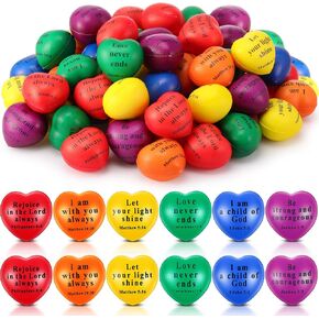 48 Pcs Christian Easter Heart Stress Balls Bulk Jesus Bible Quotes Motivational Stress Balls Colorful PU Foam Stress Relief Ball Christian Party Favor for First Communion