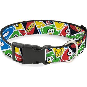 Mattel Pet Collar, Dog Collar Plastic Buckle, UNO Cards Stacked Collage Multi Color, 9.5 to 13 Inches 1.0 Inch Wide