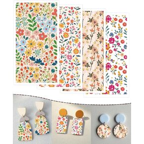 Puocaon Flower Clay Transfer Paper - 4 Design 20 pcs paper paper for polymer clay Jewelry ، Floral Pattern Polymer Clay Seucts for Polymer Clay Mown