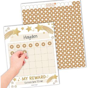 Hadley Designs 25 Gold Stars Behavior Sticker Chart for Kids at Home-Incentives Sticker Reward Charts, Behavior Kids Star Chart for Classroom