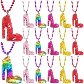 CiciBear 15 Pack Highheel Sequin Necklace Party Favors with Mardi Gras Beads for Women Themed Party Favors, Engagement, Girls Makeup Party, High Heel Shoe Party, Bachelor, Celebrations, 5 Colors