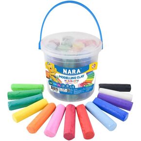 NARA Modeling Clay in Bucket 13 Colors 3.31lbs, 13 Round Sticks of Clay 1500g, Non-Toxic, Educational for Kids, Soft Molding, Use for Education, Stop Motion and Creative.