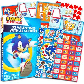 Sonic the Hedgehog Valentine Party Favors for Boys and Girls - 32 Sonic Valentine Day Cards with Stickers for Kids Plus Sticker Sheet | Sonic the Hedgehog Valentine Cards for Classroom Party