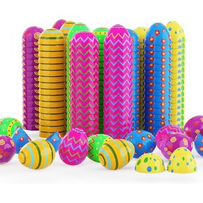 50Pcs Plastic Printed Bright Easter Eggs, 2.4" Assorted Colors Fillable Easter Eggs Bulk for Easter Egg Hunts, Easter Hanging Decor, Filling Treats and Party Favor