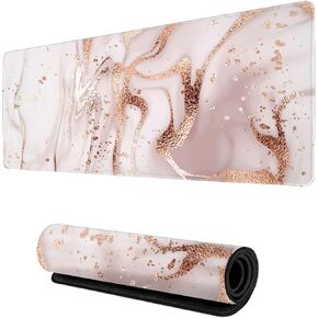 Rose Gold Marble Mouse Pad for Women and Girls Gaming XL Large Mousepad Cute Desk Mat Long Extended Big Keyboard Pads Table Accessories for Gaming and Office 31.5 X 11.8 Inch