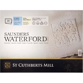 St. Cuthberts Mill Saunders Waterford Watercolor Paper Block - 12x9-inch White 100% Cotton Watercolor Paper - 20 Sheets of 140lb Cold Press Watercolor Paper for Gouache Ink Acrylic Charcoal and More