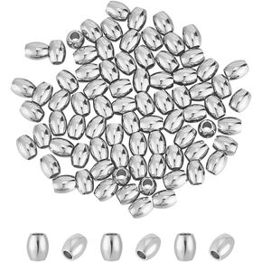 UNICRAFTALE 80Pcs Stainless Steel Barrel Beads Stainless Steel Loose Beads 2mm Small Hole Round Beads Metal Hollow Ball Beads Paracord Bead Finding for Jewelry Making 5x4mm