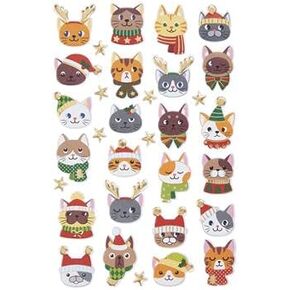 Christmas Time Cats Stickers - 3D Puffy Foil Adhesive Decals for Crafts & Scrapbooks - 32 pcs