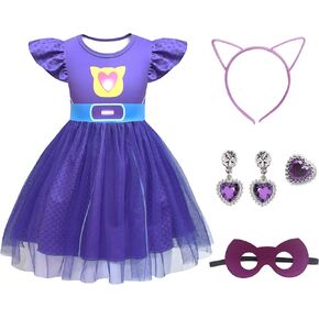 Girls Cute Kitties Tulle Dress with Flutter Sleeves Cat Dress Up Outfits for Christmas