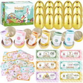 24 Pack Golden Easter Eggs with Toys, Prefilled Easter Eggs with Easter Money Easter Basket Stuffers for Kids Classroom Prize Party Favors