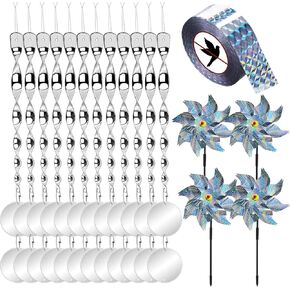 Bird Devices Outdoor Set, Bird Reflective Rods and Tape, Double-Sided Bird Reflector, Reflective Pinwheels with Stakes