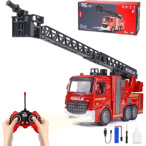 AISYAH RC Fire Engine Truck - Remote Control Fire Truck Toy with 12-Inch Ladder and Lights and Sirens, Best Gift Toy for Boys Girls