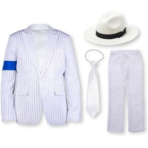 Boys Striped Blue Armband Suit 4pcs Set 80s 90s Dance Star Costume Role Play Birthday Halloween Party Cosplay Costumes