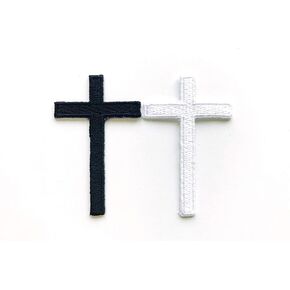 TH Set of 2 Tiny. Mini Black White Cross Logo Biker Motorcycle Sew Iron on Embroidered Applique Badge Sign Patch Clothing