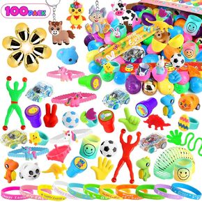 [ 6 Surprise Golden Eggs ] 100 Pack Prefilled Easter Eggs with Assorted Toys Inside, 100 Plastic Easter Eggs Fillers with Fidget Toys, Easter Basket Stuffers Easter Party Favors for Kids Boys Girls