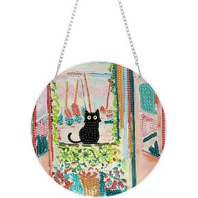 Gemzono Diamond Art Painting Kits 5d Diamond Art Painting Art Atging Kit Black Cat Diy Diamond Diamond Crystal Window Kit للبالغين هدية جدار الزخرفة الرئيسية
