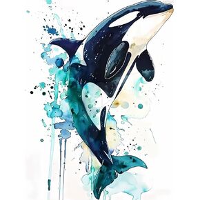 Diamond Painting for Adults 5D Whale Jumping into The Sea Full Drill Diamond Art Kit, DIY Whale Gem Painting Set Bedroom Living Room Wall Decor Gifts 12x16 inch