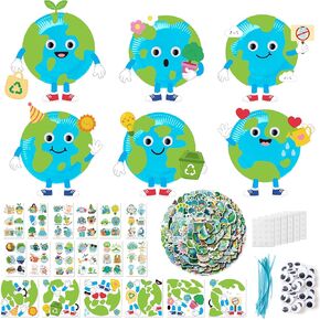 Watinc Earth Day Party Favors ، DIY Paper Plate Art Craft ، بما في ذلك ملصقات حماية البيئة والوشم المؤقت ، اصنع ديكورًا فنيًا للورق الخاص بك لأنشطة الفصل الدراسي المنزلي (188 ٪)
